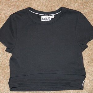 Ragged Jeans by Ragged Priest Black Ribbed Short Sleeve Tee - Logo Neck Trim